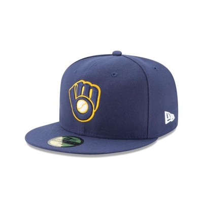 Blue Milwaukee Brewers Hat - New Era MLB Authentic Collection 59FIFTY Fitted Caps USA5827016